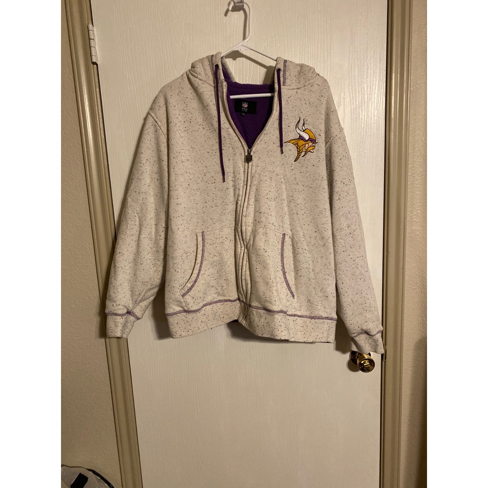 NFL Pro Line Minnesota Vikings Sherpa Lined Full Zip Hoodie Oatmeal Speckle 2XL